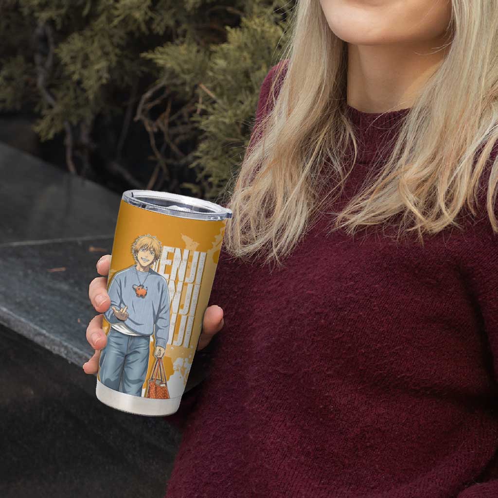 Denji Chainsaw Man Urban Drip Tumbler Cup Streetwear Anime Vibes in Orange Tones