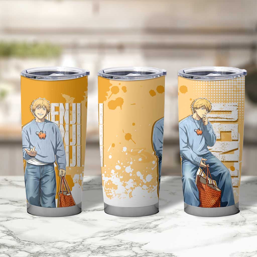 Denji Chainsaw Man Urban Drip Tumbler Cup Streetwear Anime Vibes in Orange Tones