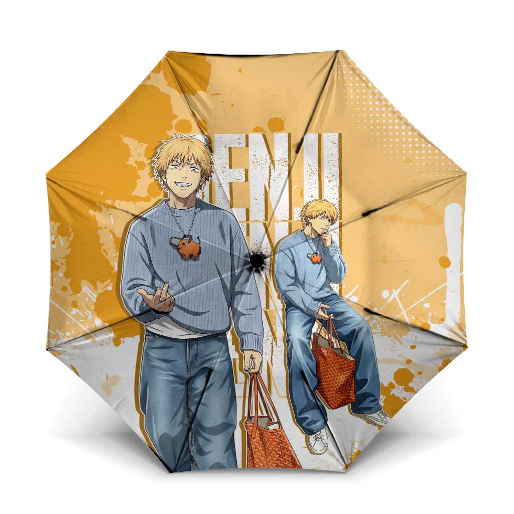 Denji Chainsaw Man Urban Drip Umbrella Streetwear Anime Vibes in Orange Tones