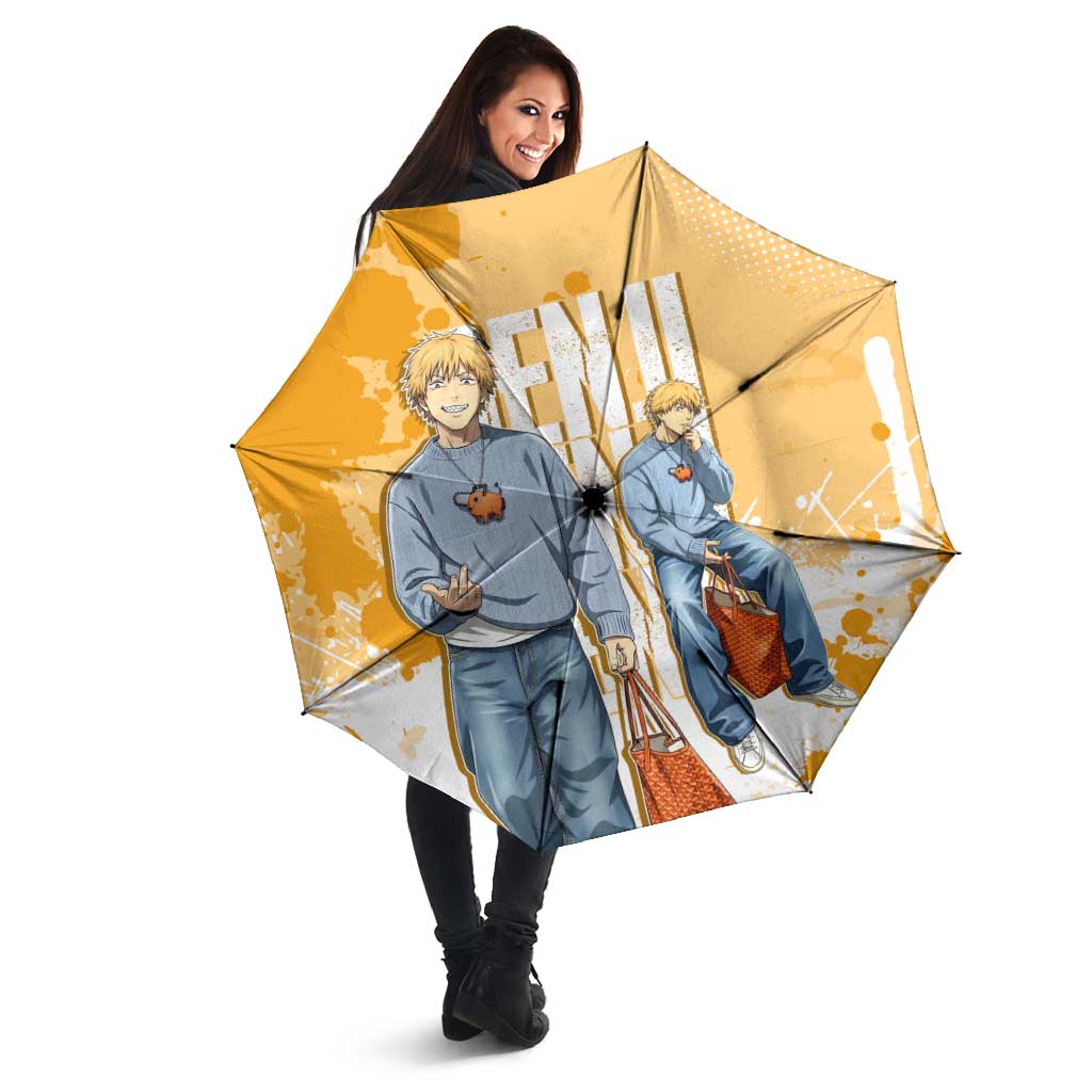Denji Chainsaw Man Urban Drip Umbrella Streetwear Anime Vibes in Orange Tones
