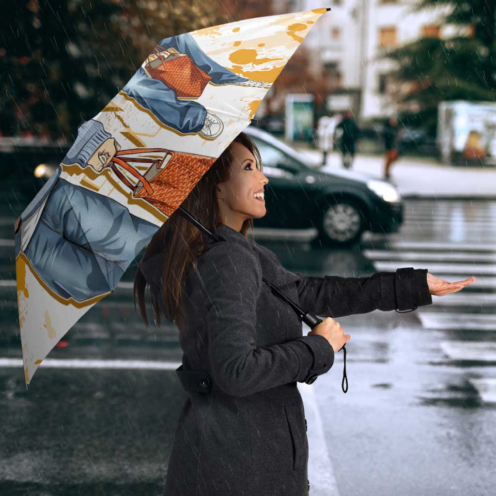 Denji Chainsaw Man Urban Drip Umbrella Streetwear Anime Vibes in Orange Tones