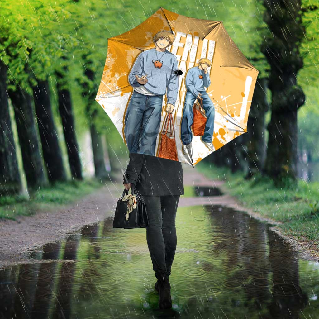 Denji Chainsaw Man Urban Drip Umbrella Streetwear Anime Vibes in Orange Tones