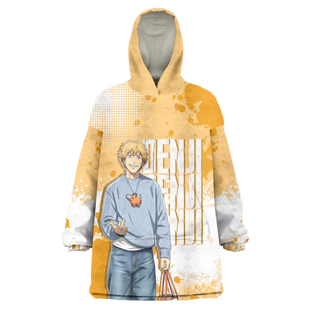Denji Chainsaw Man Urban Drip Wearable Blanket Hoodie Streetwear Anime Vibes in Orange Tones
