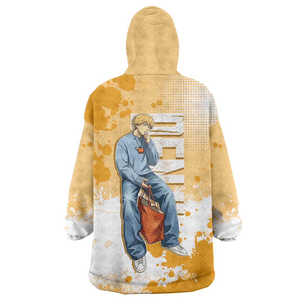 Denji Chainsaw Man Urban Drip Wearable Blanket Hoodie Streetwear Anime Vibes in Orange Tones