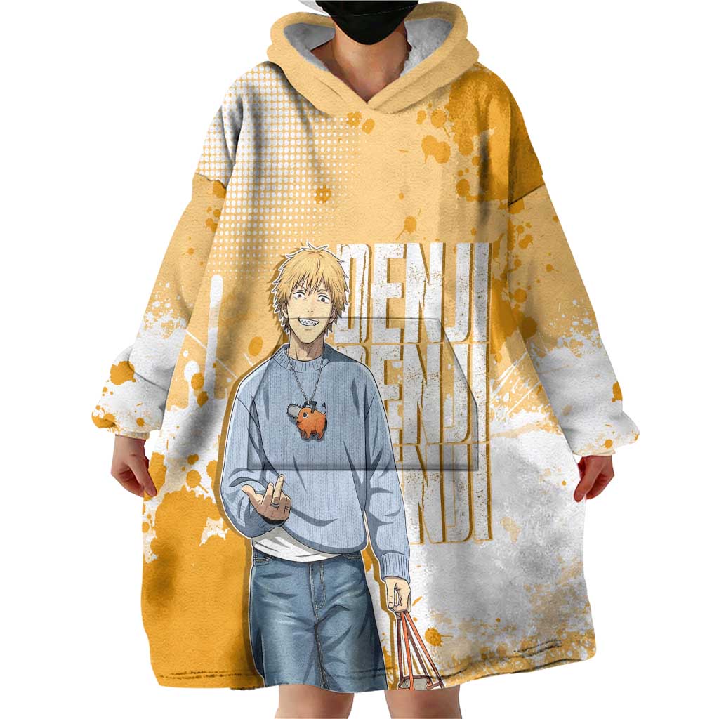 Denji Chainsaw Man Urban Drip Wearable Blanket Hoodie Streetwear Anime Vibes in Orange Tones