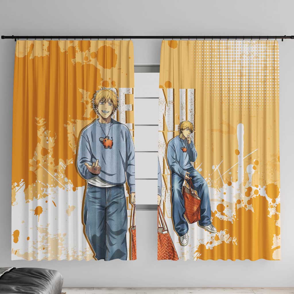 Denji Chainsaw Man Urban Drip Window Curtain Streetwear Anime Vibes in Orange Tones