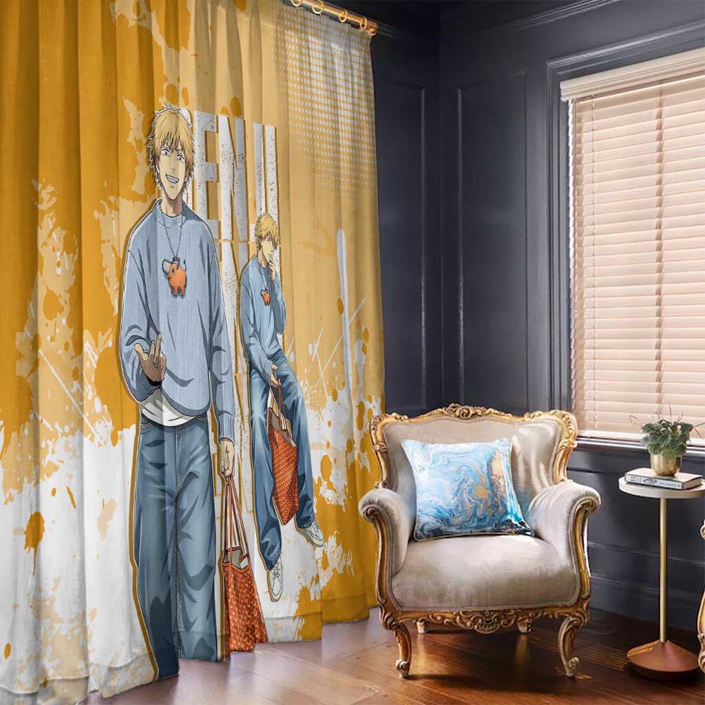 Denji Chainsaw Man Urban Drip Window Curtain Streetwear Anime Vibes in Orange Tones