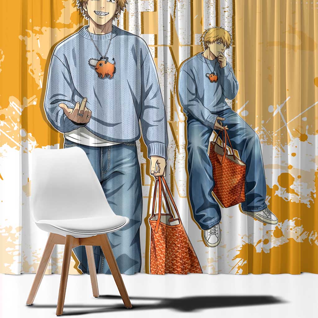 Denji Chainsaw Man Urban Drip Window Curtain Streetwear Anime Vibes in Orange Tones