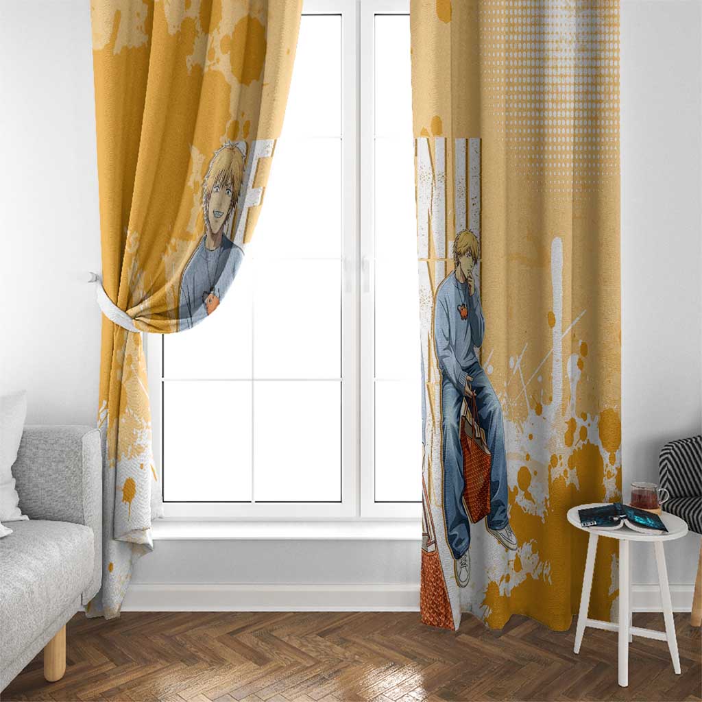 Denji Chainsaw Man Urban Drip Window Curtain Streetwear Anime Vibes in Orange Tones