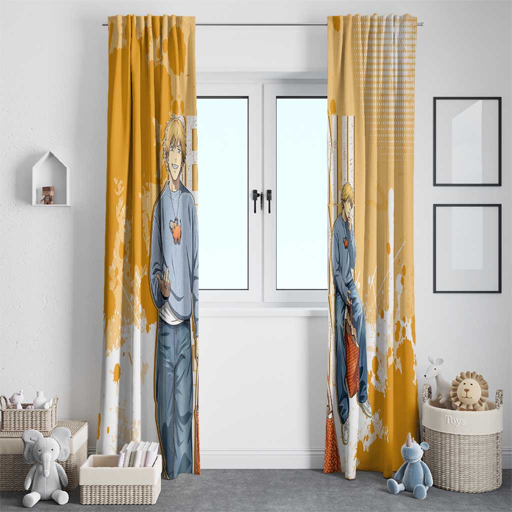 Denji Chainsaw Man Urban Drip Window Curtain Streetwear Anime Vibes in Orange Tones