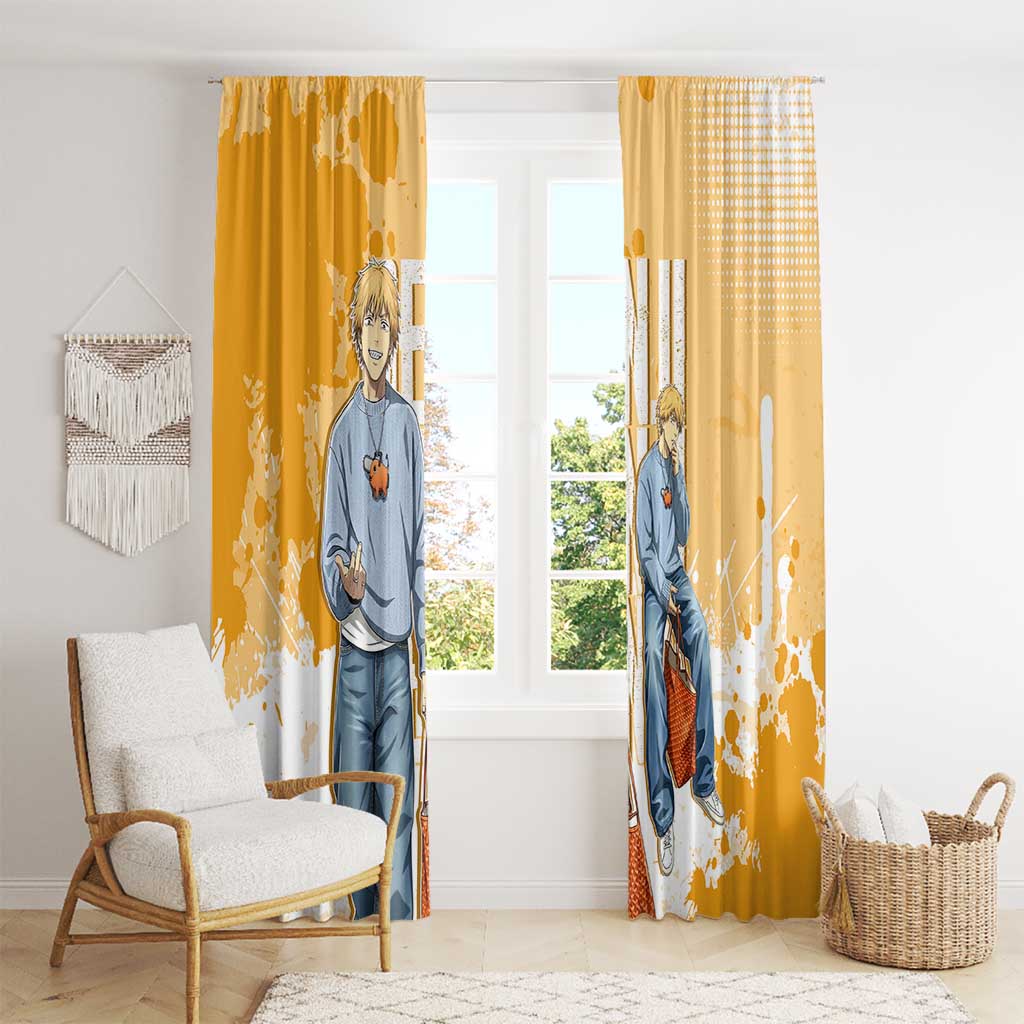 Denji Chainsaw Man Urban Drip Window Curtain Streetwear Anime Vibes in Orange Tones