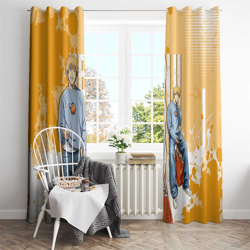Denji Chainsaw Man Urban Drip Window Curtain Streetwear Anime Vibes in Orange Tones