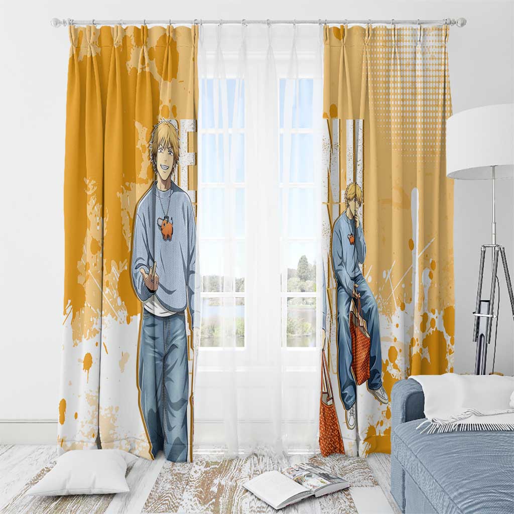 Denji Chainsaw Man Urban Drip Window Curtain Streetwear Anime Vibes in Orange Tones