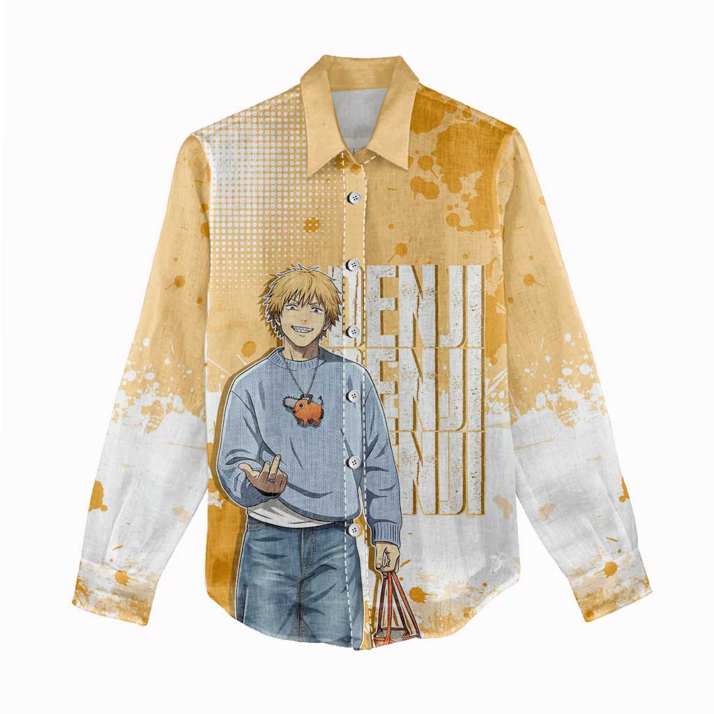 Denji Chainsaw Man Urban Drip Women Casual Shirt Streetwear Anime Vibes in Orange Tones