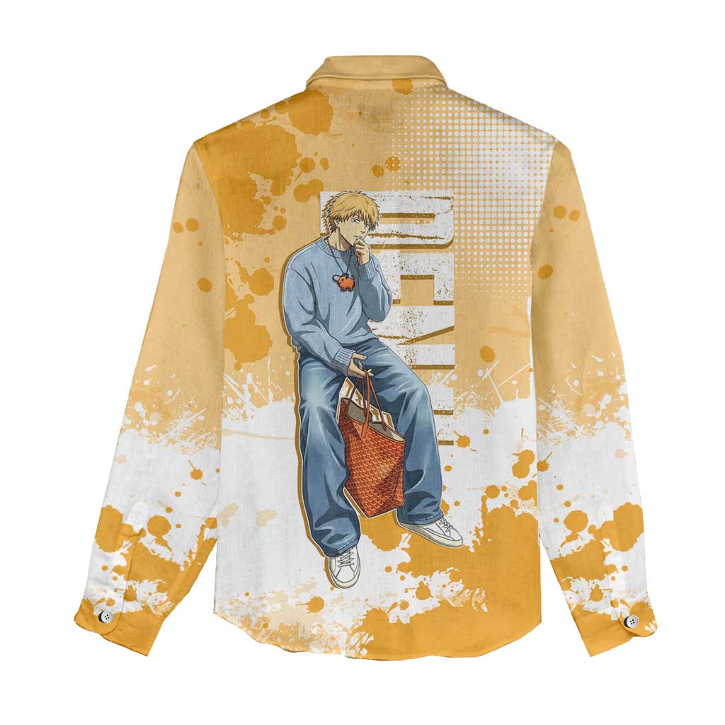 Denji Chainsaw Man Urban Drip Women Casual Shirt Streetwear Anime Vibes in Orange Tones