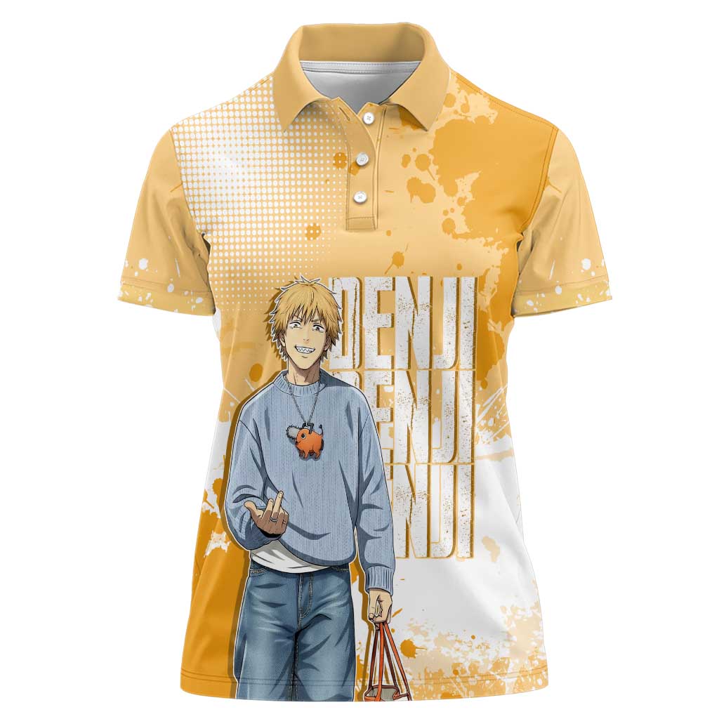 Denji Chainsaw Man Urban Drip Women Polo Shirt Streetwear Anime Vibes in Orange Tones