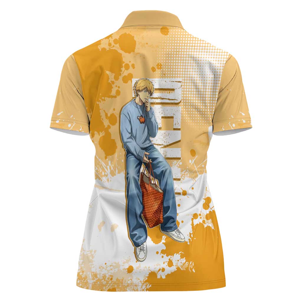 Denji Chainsaw Man Urban Drip Women Polo Shirt Streetwear Anime Vibes in Orange Tones