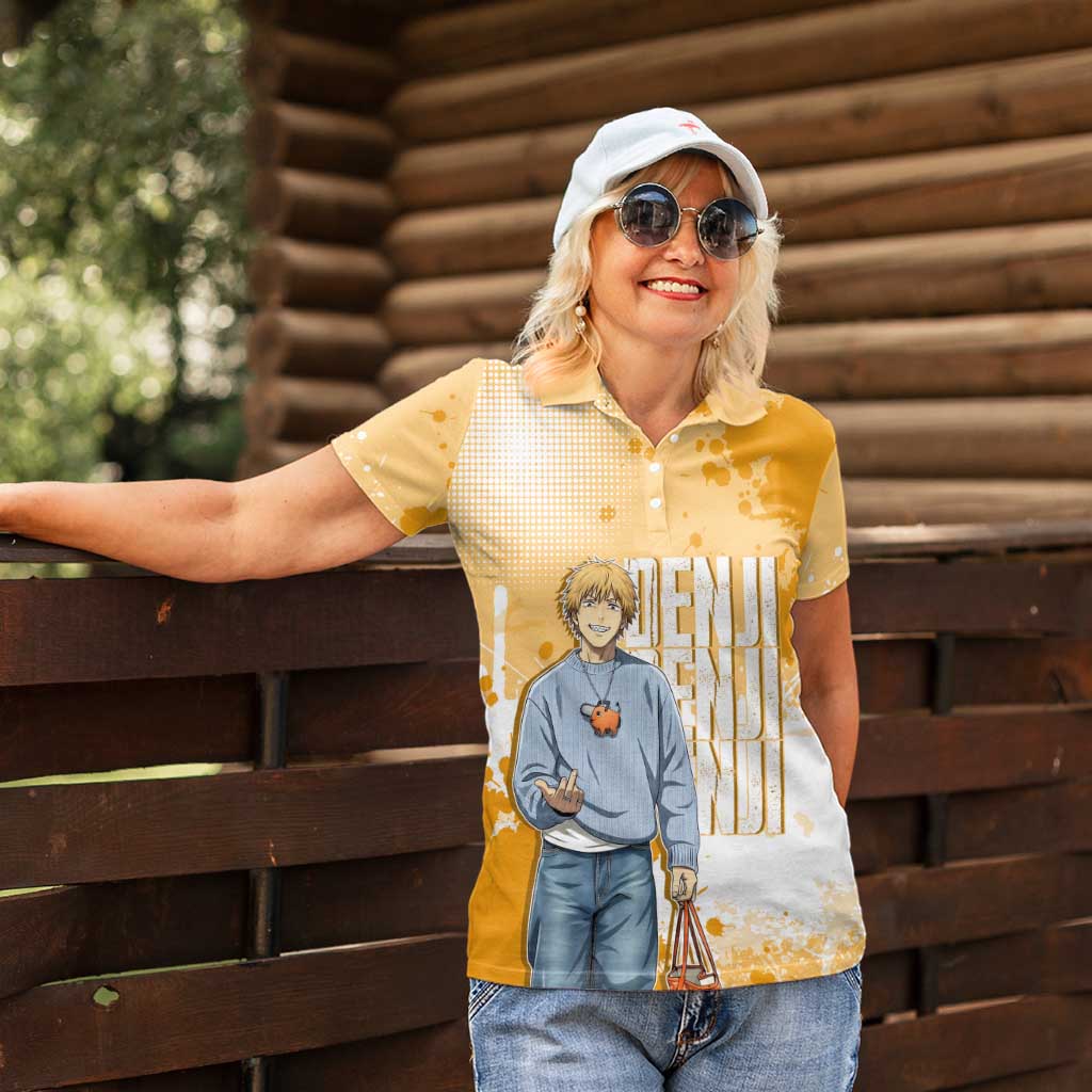 Denji Chainsaw Man Urban Drip Women Polo Shirt Streetwear Anime Vibes in Orange Tones