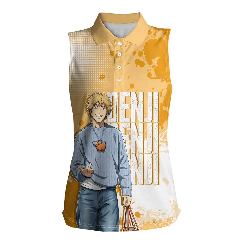 Denji Chainsaw Man Urban Drip Women Sleeveless Polo Shirt Streetwear Anime Vibes in Orange Tones