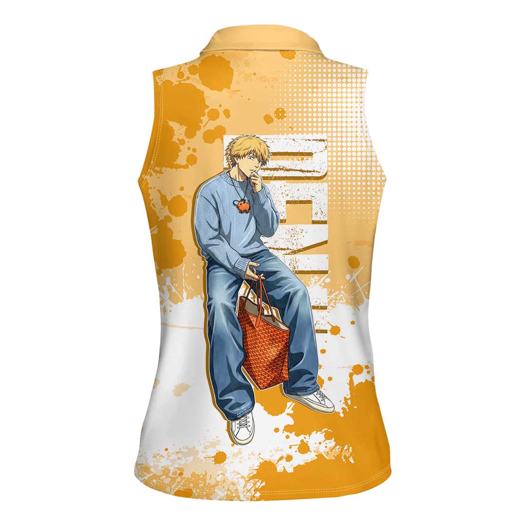 Denji Chainsaw Man Urban Drip Women Sleeveless Polo Shirt Streetwear Anime Vibes in Orange Tones