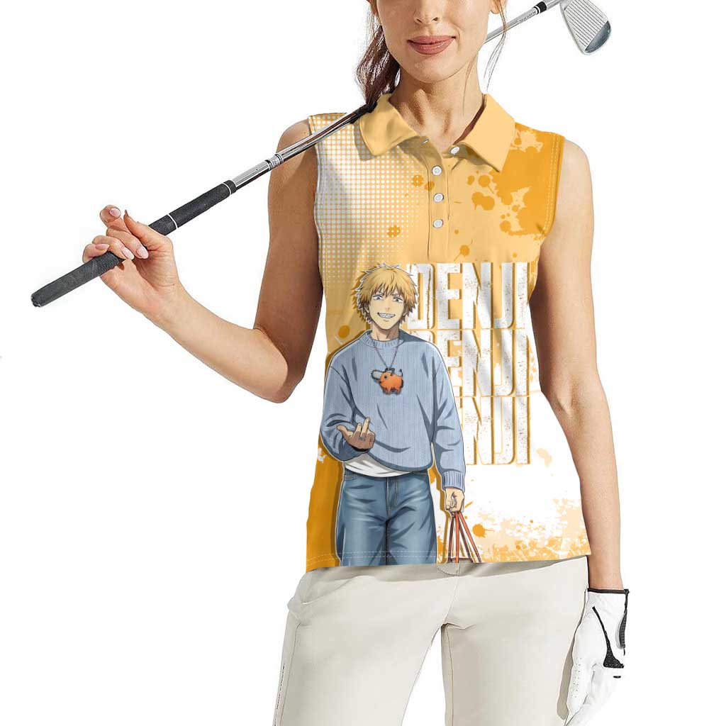 Denji Chainsaw Man Urban Drip Women Sleeveless Polo Shirt Streetwear Anime Vibes in Orange Tones