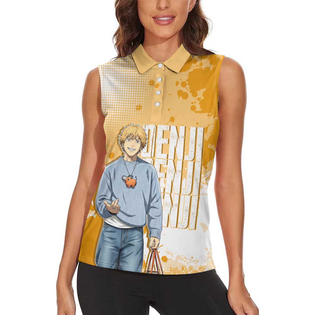 Denji Chainsaw Man Urban Drip Women Sleeveless Polo Shirt Streetwear Anime Vibes in Orange Tones