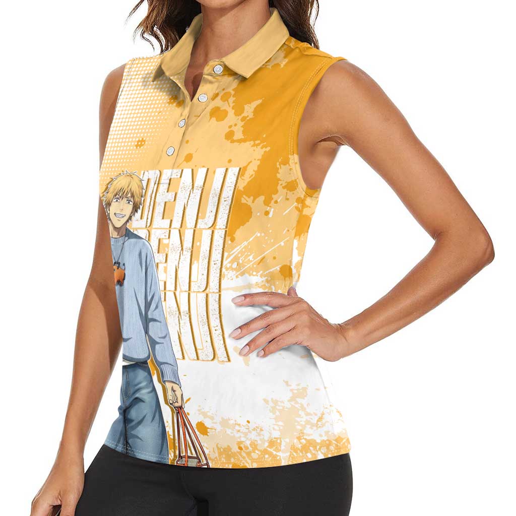 Denji Chainsaw Man Urban Drip Women Sleeveless Polo Shirt Streetwear Anime Vibes in Orange Tones