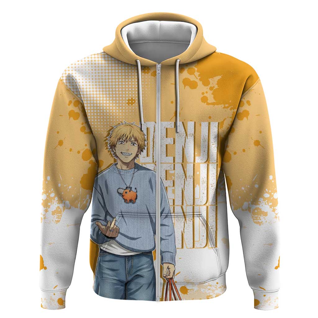 Denji Chainsaw Man Urban Drip Zip Hoodie Streetwear Anime Vibes in Orange Tones