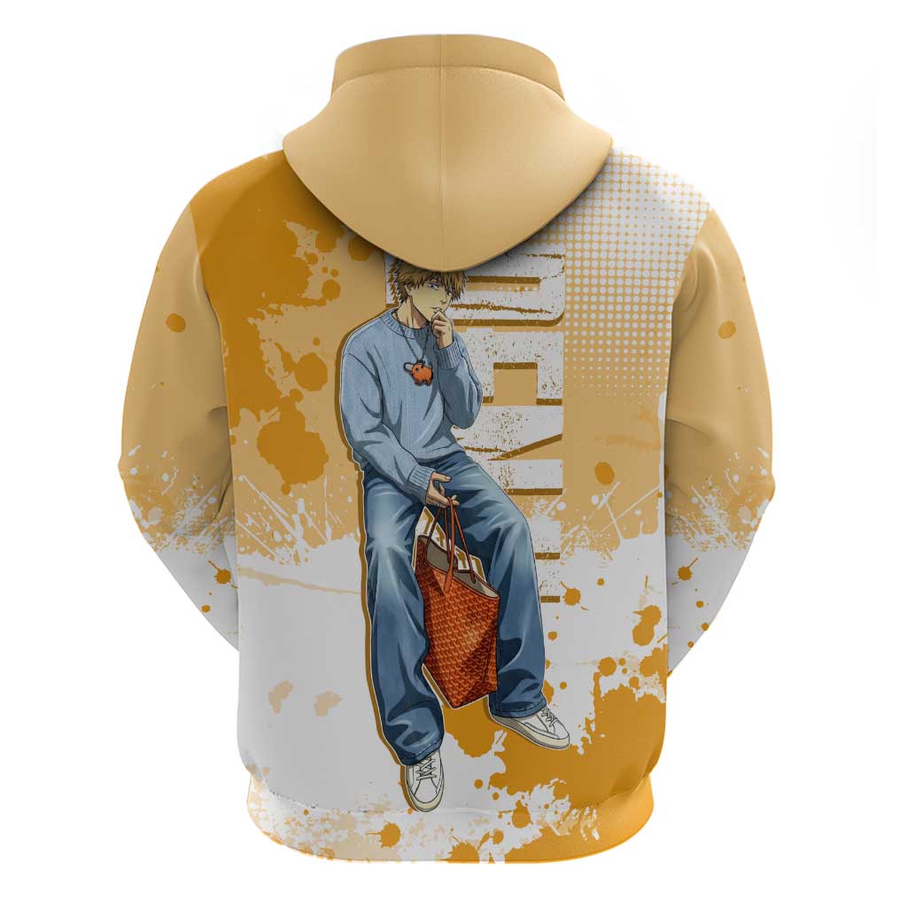 Denji Chainsaw Man Urban Drip Zip Hoodie Streetwear Anime Vibes in Orange Tones