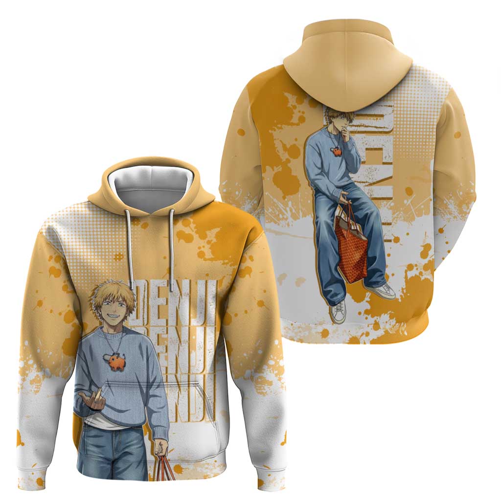 Denji Chainsaw Man Urban Drip Zip Hoodie Streetwear Anime Vibes in Orange Tones