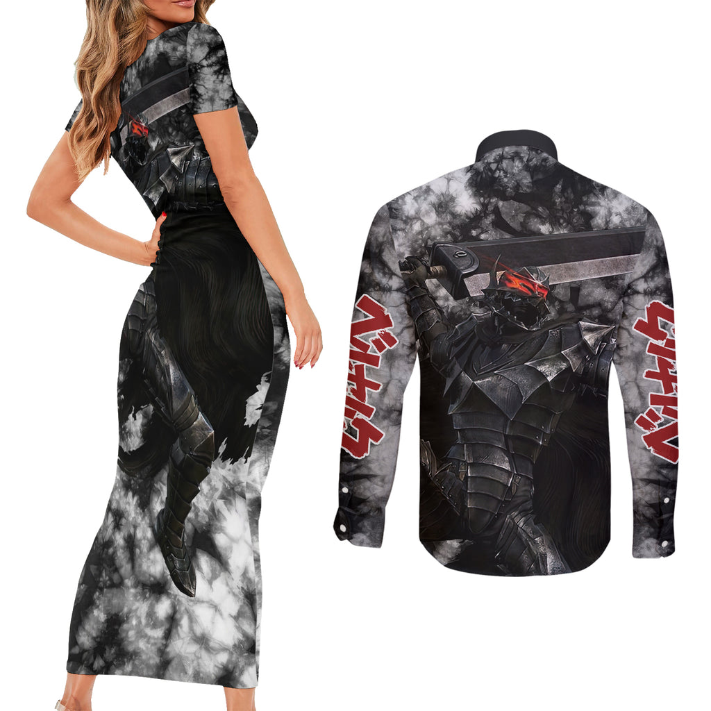 Guts Berserk Couples Matching Short Sleeve Bodycon Dress and Long Sleeve Button Shirt Grunge Style
