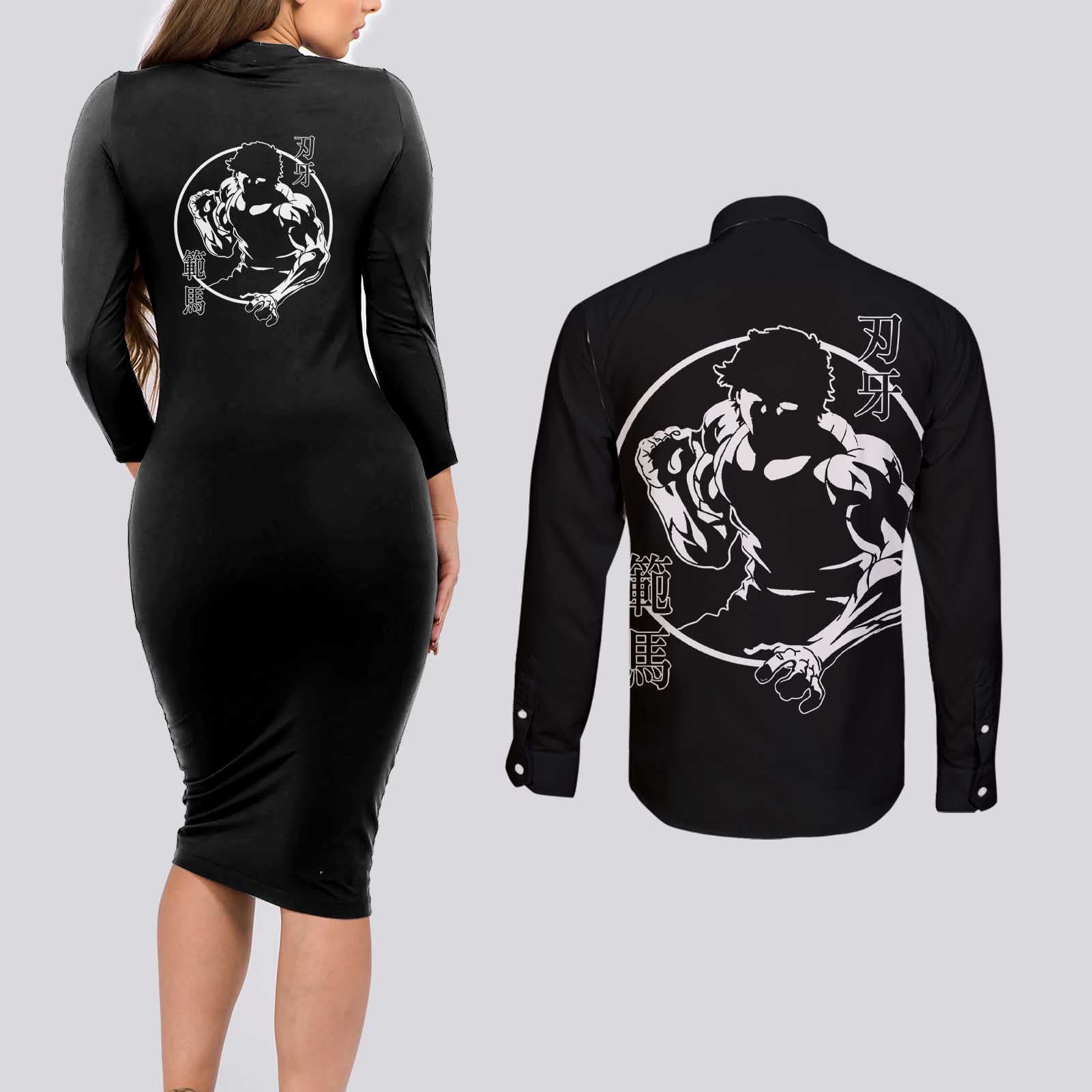 Baki Hanma-Baki Hanma Couples Matching Long Sleeve Bodycon Dress and Long Sleeve Button Shirt Anime Style