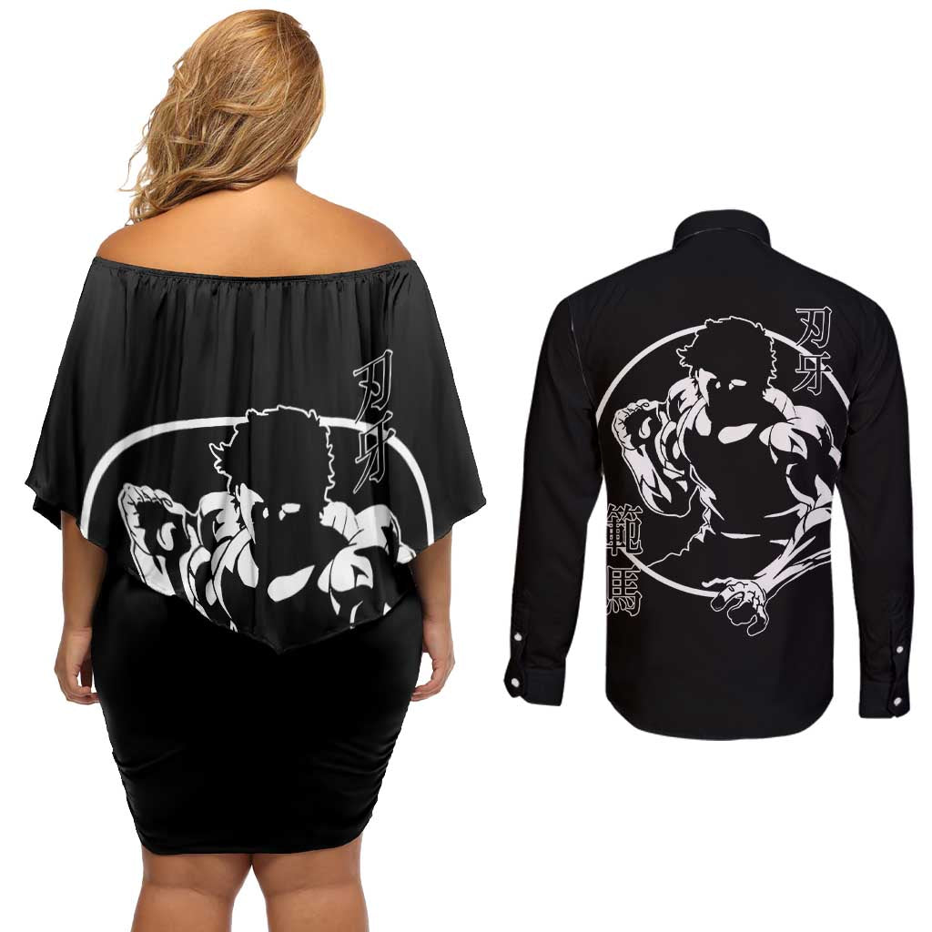 Baki Hanma-Baki Hanma Couples Matching Off Shoulder Short Dress and Long Sleeve Button Shirt Anime Style