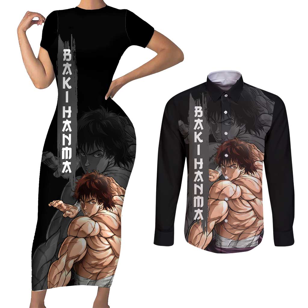 Baki Hanma-Baki Hanma Couples Matching Short Sleeve Bodycon Dress and Long Sleeve Button Shirt Anime Style