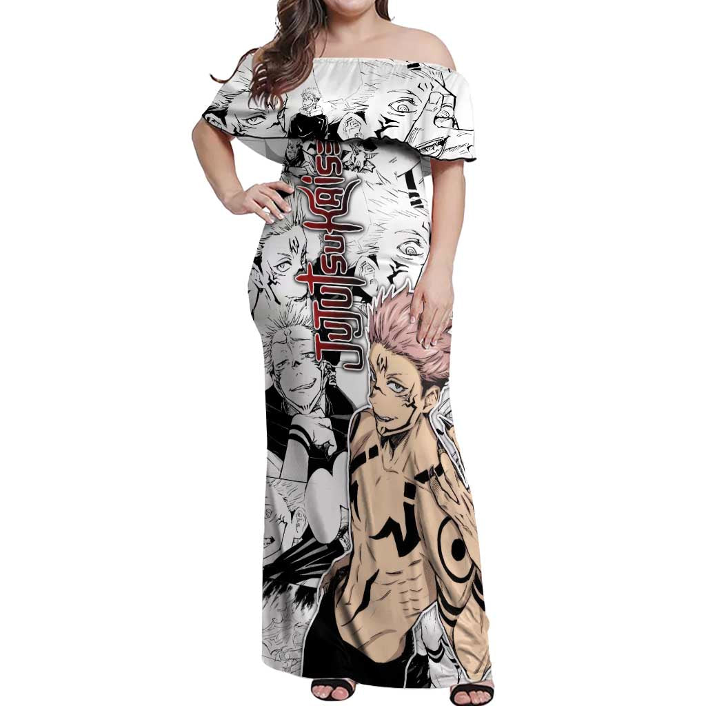 Sukuna - Jujutsu Kaisen Off Shoulder Maxi Dress Pattern Anime Mix Manga Style