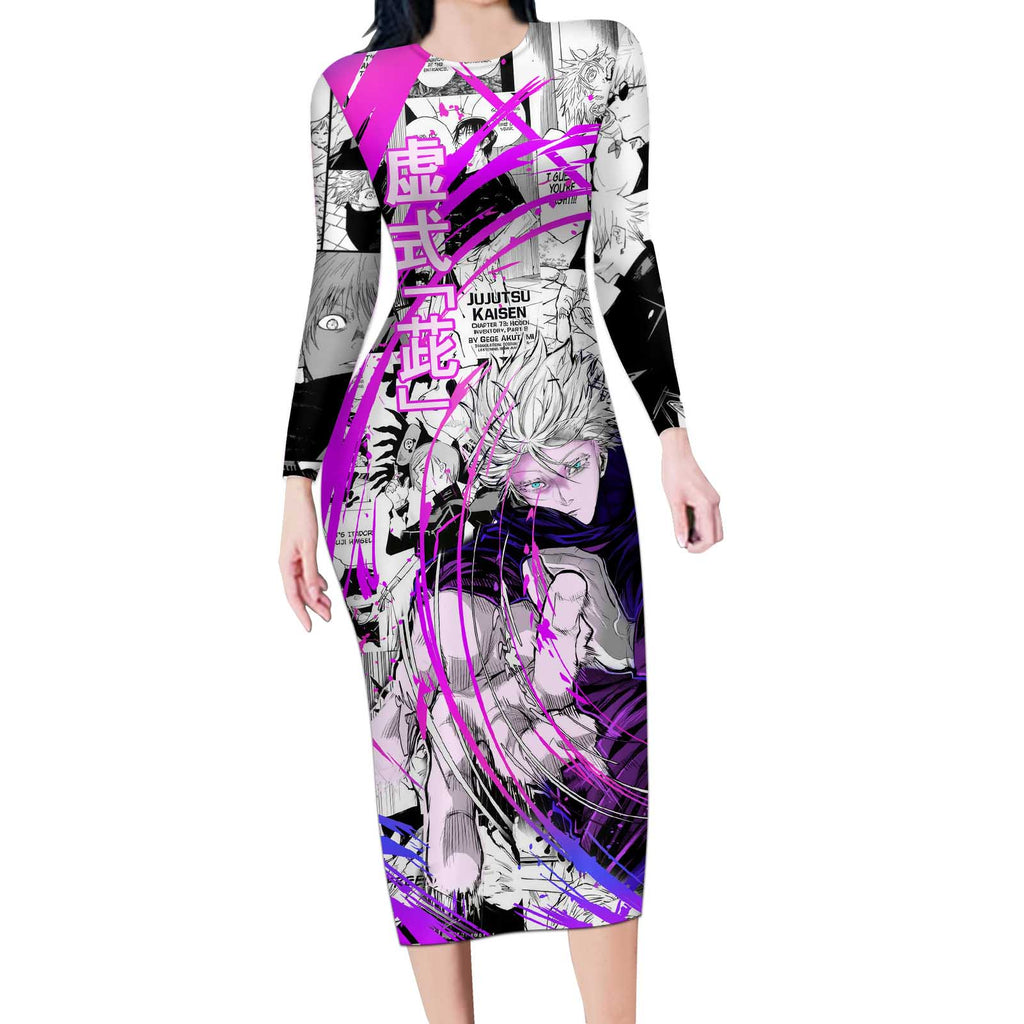 Gojo Satoru - Jujutsu Kaisen Long Sleeve Bodycon Dress Pattern Anime Mix Manga Style
