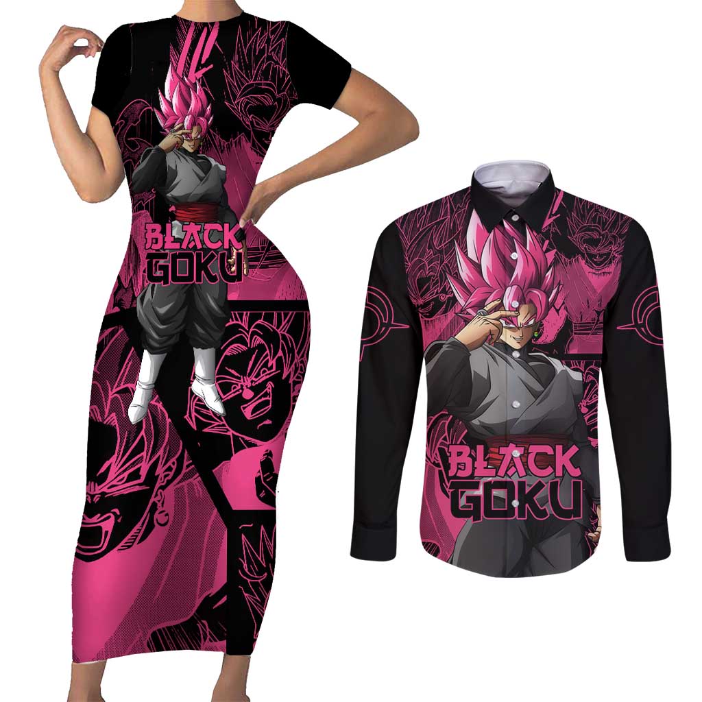 Goku Black Rose - Dragon Ball Couples Matching Short Sleeve Bodycon Dress and Long Sleeve Button Shirt Pattern Anime Mix Manga Style