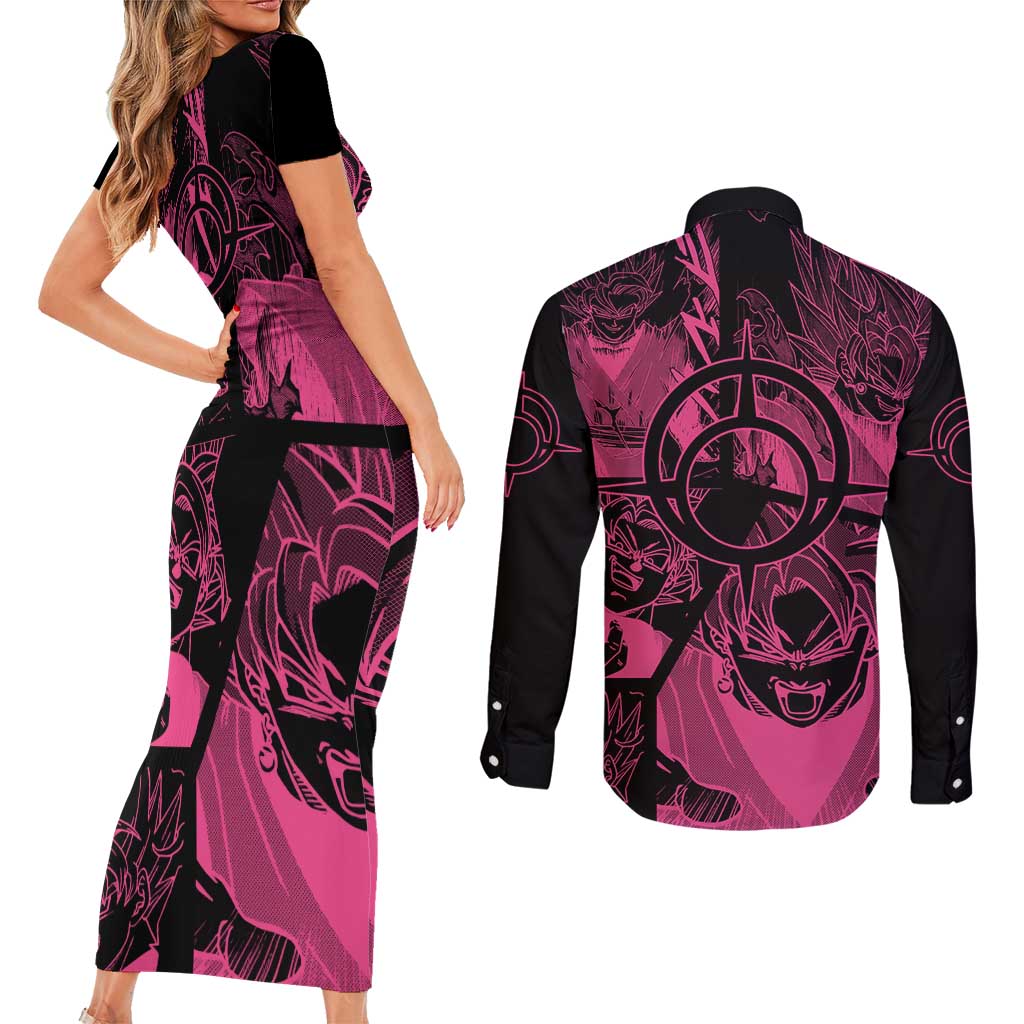 Goku Black Rose - Dragon Ball Couples Matching Short Sleeve Bodycon Dress and Long Sleeve Button Shirt Pattern Anime Mix Manga Style