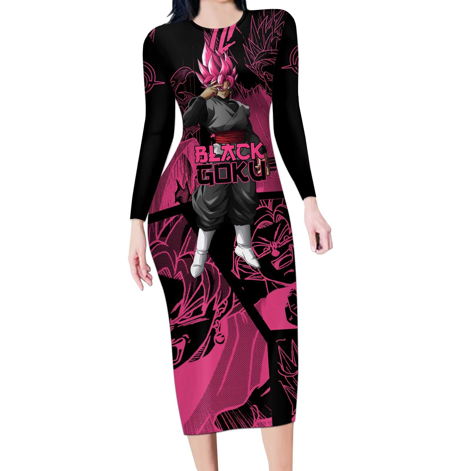 Goku Black Rose - Dragon Ball Long Sleeve Bodycon Dress Pattern Anime Mix Manga Style