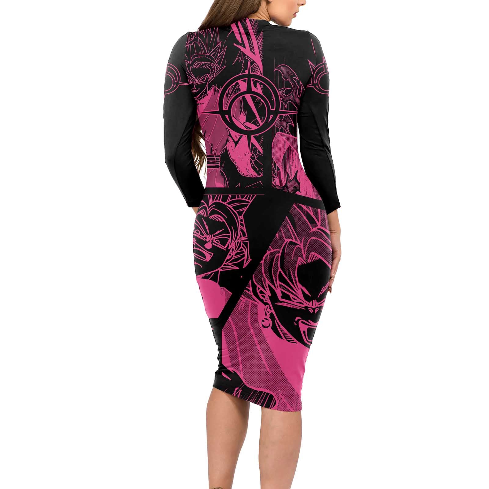 Goku Black Rose - Dragon Ball Long Sleeve Bodycon Dress Pattern Anime Mix Manga Style