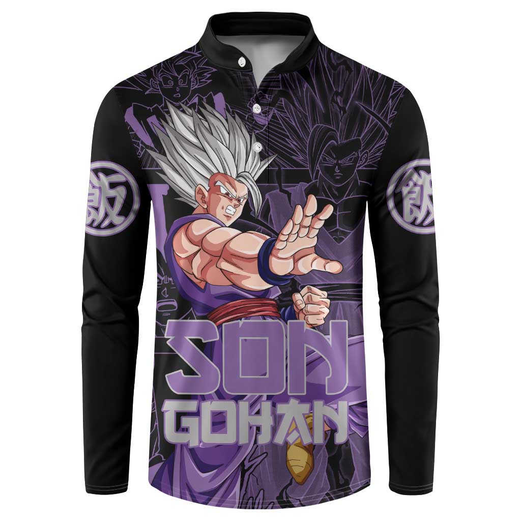 Son Gohan - Dragon Ball Button Sweatshirt Pattern Anime Mix Manga Style