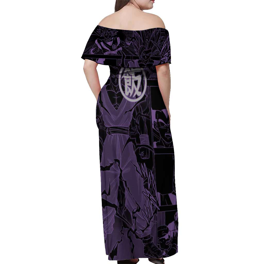 Son Gohan - Dragon Ball Off Shoulder Maxi Dress Pattern Anime Mix Manga Style