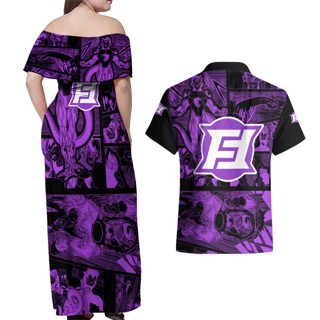 Frieza - Dragon Ball Couples Matching Off Shoulder Maxi Dress and Hawaiian Shirt Pattern Anime Mix Manga Style