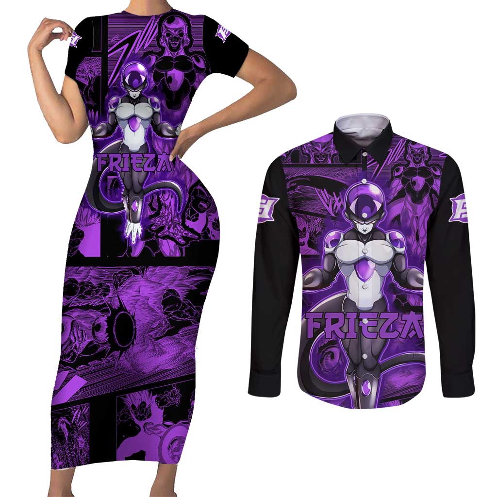 Frieza - Dragon Ball Couples Matching Short Sleeve Bodycon Dress and Long Sleeve Button Shirt Pattern Anime Mix Manga Style