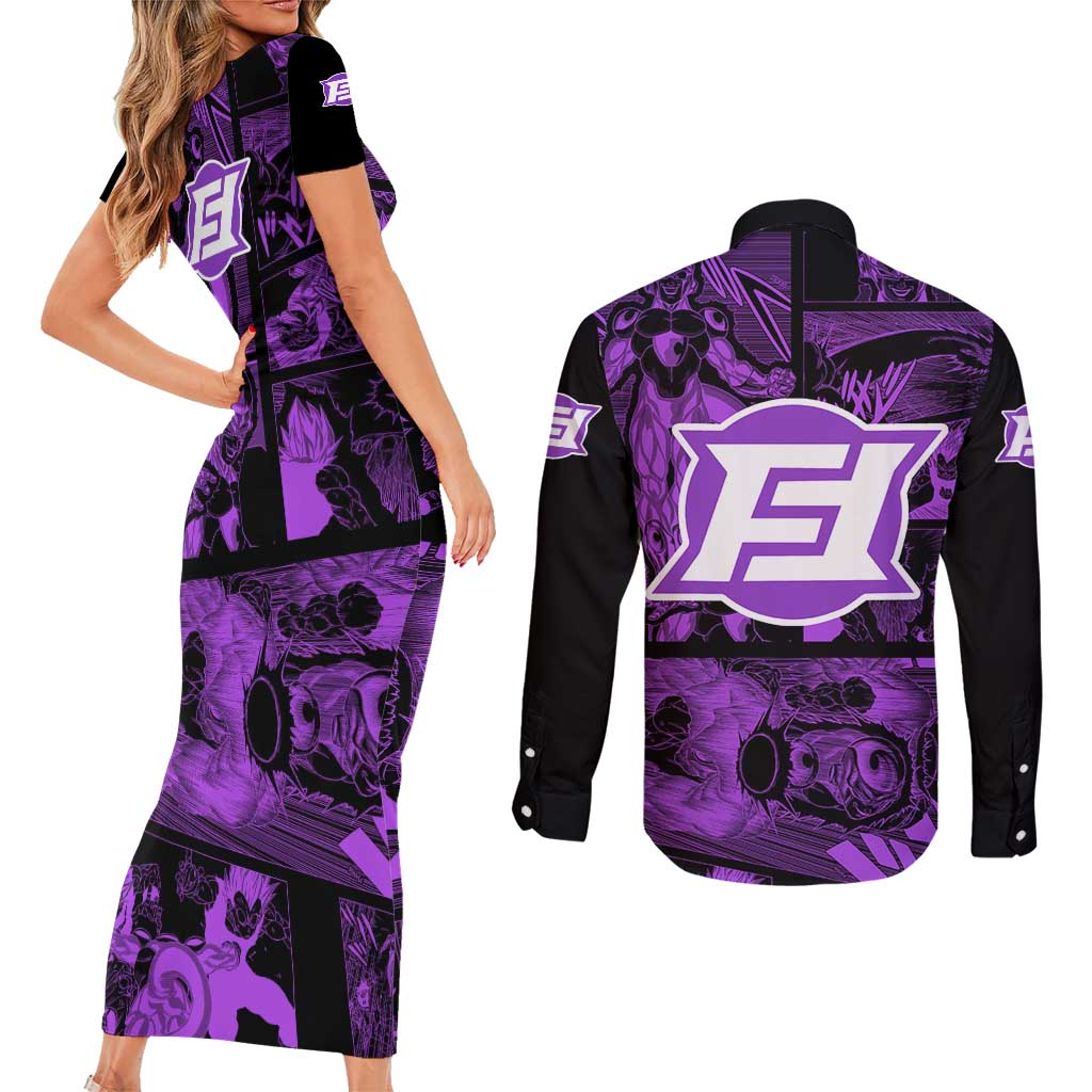 Frieza - Dragon Ball Couples Matching Short Sleeve Bodycon Dress and Long Sleeve Button Shirt Pattern Anime Mix Manga Style