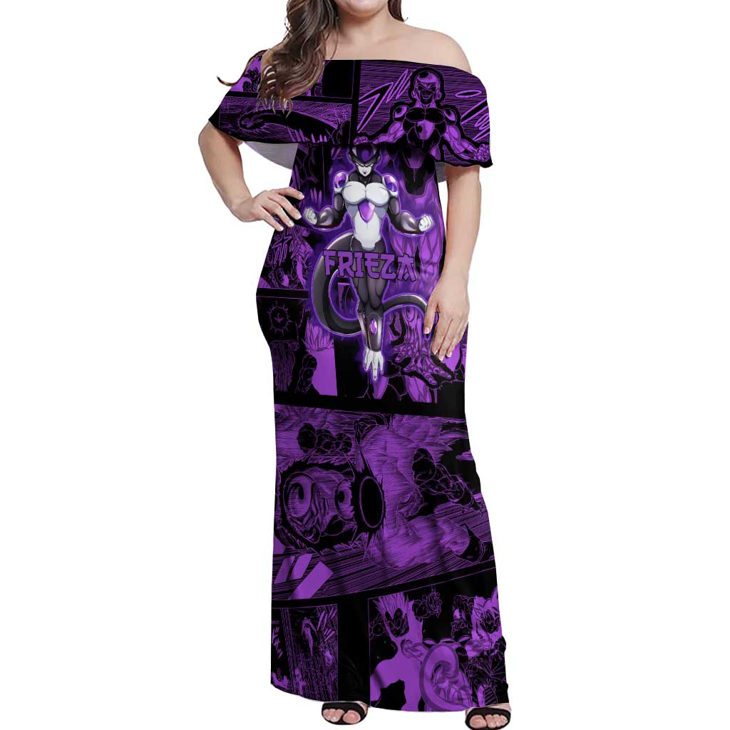 Frieza - Dragon Ball Off Shoulder Maxi Dress Pattern Anime Mix Manga Style