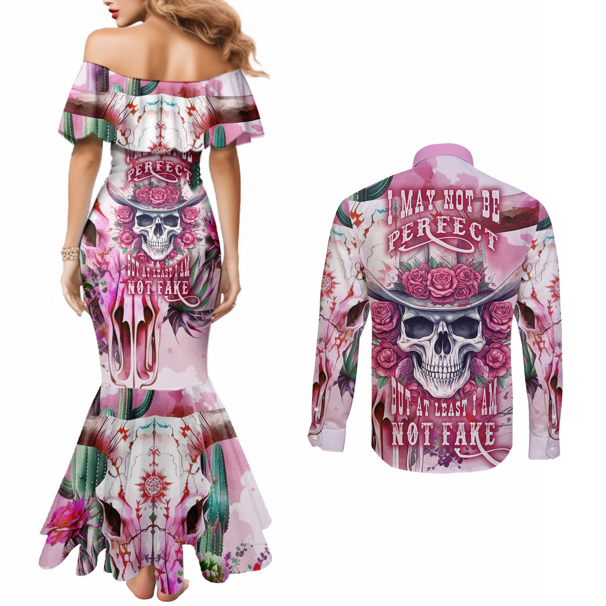 i-may-not-be-perfect-but-at-least-i-am-not-fake-skull-couples-matching-mermaid-dress-and-long-sleeve-button-shirts