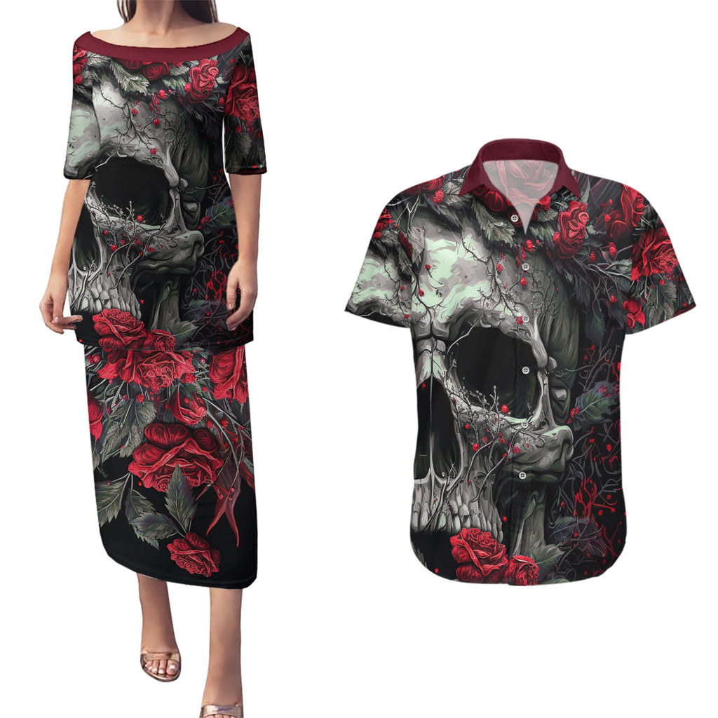 im-blunt-because-god-rolled-me-that-way-skull-couples-matching-puletasi-dress-and-hawaiian-shirt