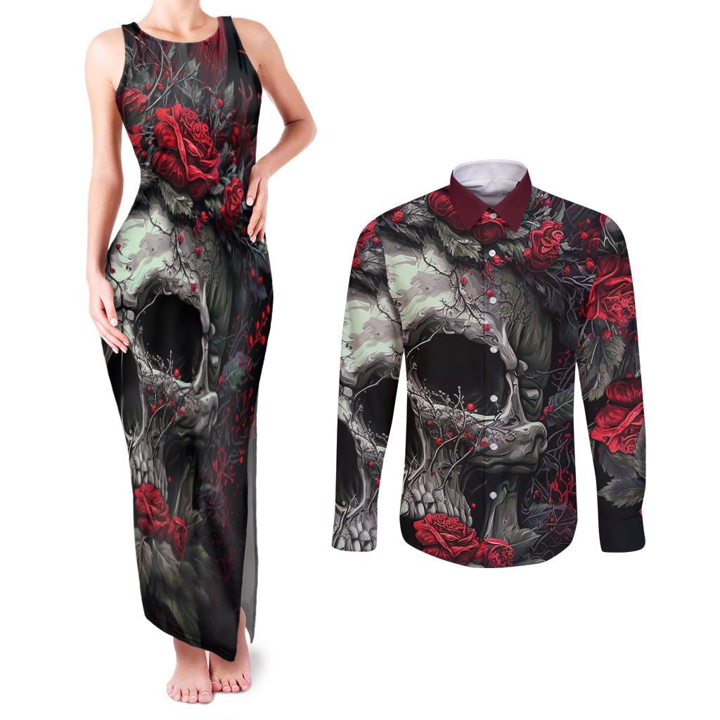 im-blunt-because-god-rolled-me-that-way-skull-couples-matching-tank-maxi-dress-and-long-sleeve-button-shirts