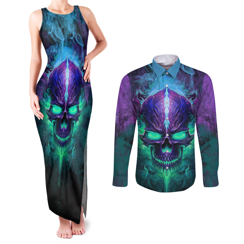 you-my-friend-should-have-been-swallowed-skull-couples-matching-tank-maxi-dress-and-long-sleeve-button-shirts